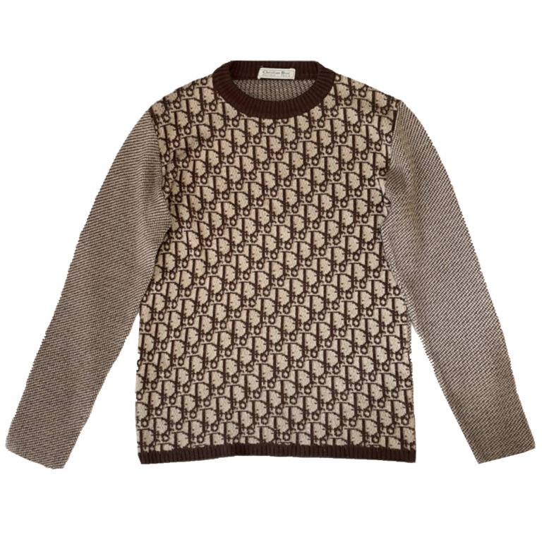 Vintage Dior Monogram Knitted Jumper in Brown Size S | NITRYL