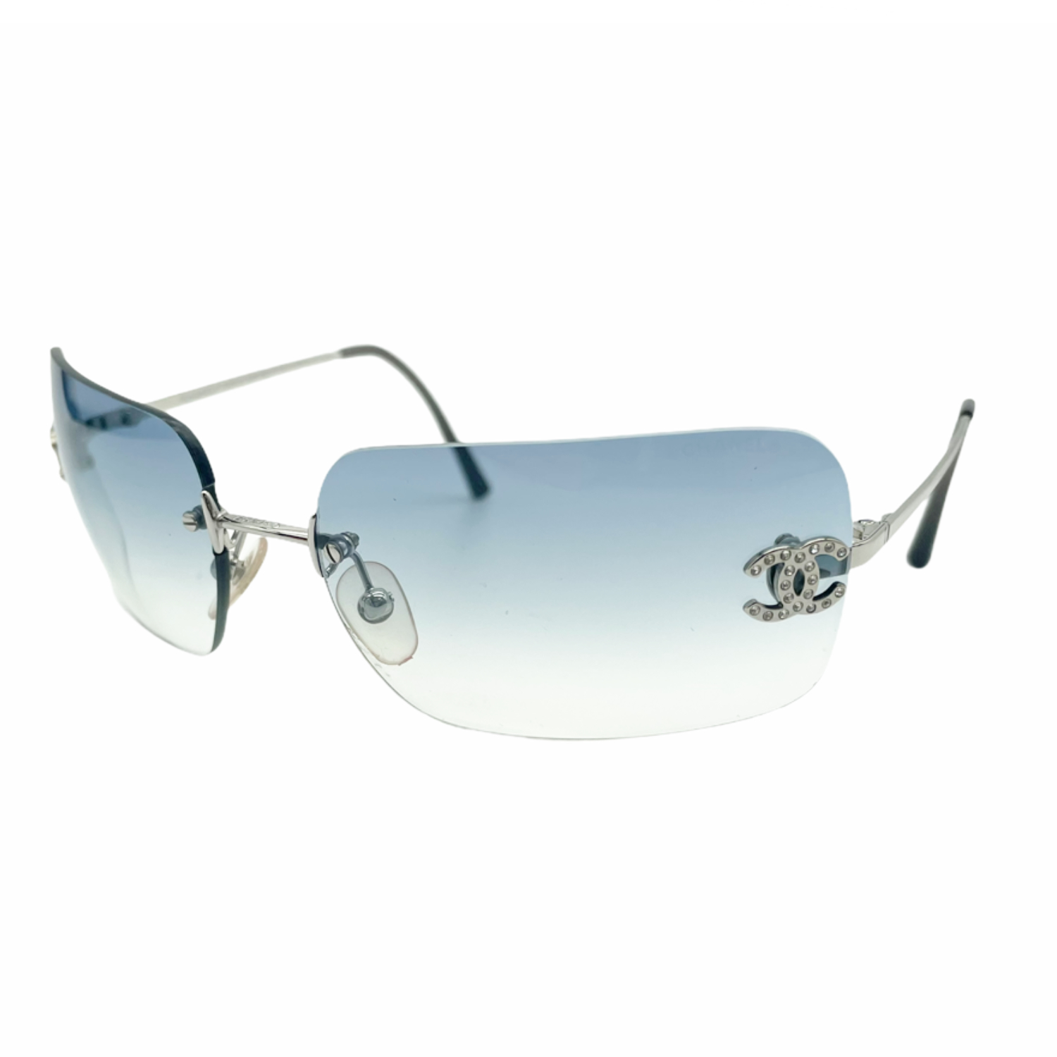 Chanel Diamante Rimless Sunglasses in Baby Blue – Nitryl
