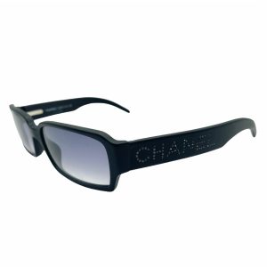 Vintage Chanel Diamante Chunky Spellout Sunglasses in Black | NITRYL