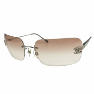 Vintage Chanel Diamante Rimless Sunglasses in Peach Pink | NITRYL