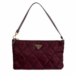 Vintage Prada Nylon Quilted Mini Shoulder Bag in Maroon | NITRYL