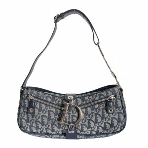 Vintage Dior Monogram Shoulder Baguette Bag in Navy | NITRYL