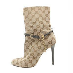 Vintage Gucci Monogram Heeled Ankle Boots in Beige UK 5 | NITRYL