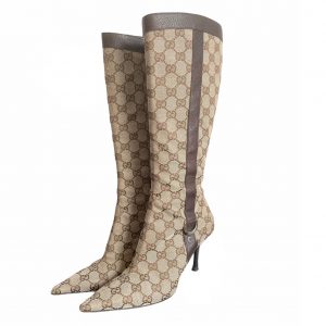 Vintage Gucci Monogram Stiletto Boots in Beige UK 3.5 | NITRYL