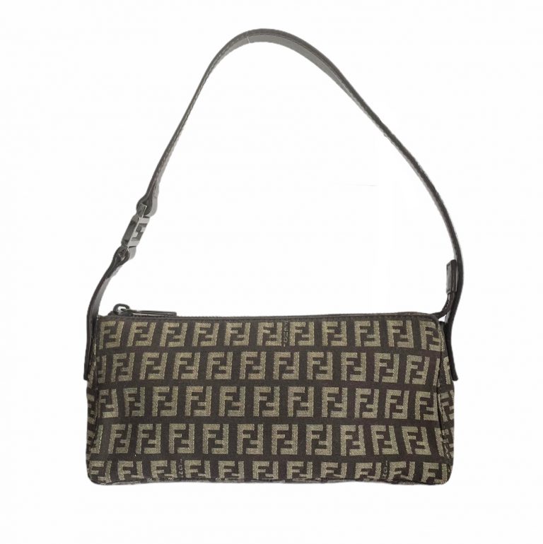 Vintage Fendi Zucchino Monogram Mini Baguette Shoulder Bag in Brown | NITRYL