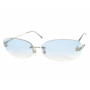 Vintage Chanel Diamante Rimless Sunglasses in Baby Blue | NITRYL