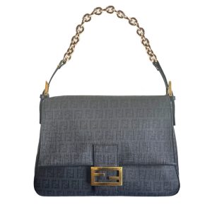 Vintage Fendi Zucchino Monogram Mama Baguette Bag in Black and Gold | NITRYL