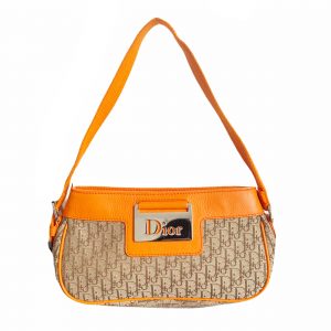 Vintage Dior Monogram Mini Baguette Shoulder Bag in Beige and Orange | NITRYL