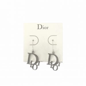 Vintage Dior Logo Drop Earrings in Silver | NITRYL