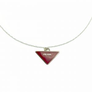 Reworked Prada Plaque Necklace in Silver and Maroon | NITRYL