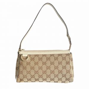 Vintage Gucci Monogam Mini Pochette Shoulder Bag in Beige and Cream | NITRYL