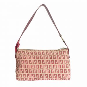 Vintage Fendi Monogram Shoulder Baguette Bag in Beige and Red | NITRYL