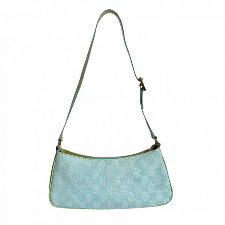 Vintage Gucci Monogram Baguette Shoulder Bag in Blue and Green | NITRYL