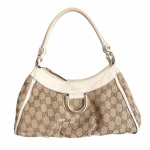 Vintage Gucci Monogram Hobo Shoulder Bag in Brown and Cream | NITRYL