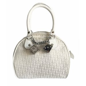 Vintage Dior Monogram Gambler Bag in White and Silver | NITRYL