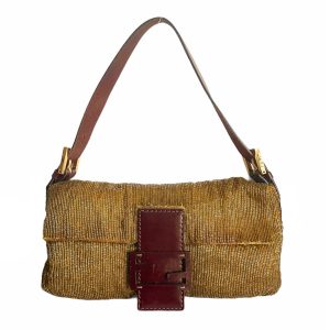 Vintage Fendi Beaded Baguette Bag in Gold and Brown | NITRYL