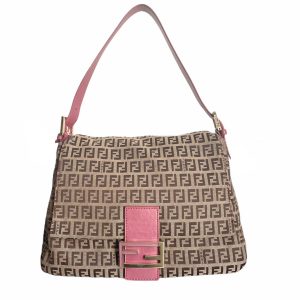 Vintage Fendi Monogram Mama Baguette Shoulder Bag in Beige and Pink | NITRYL