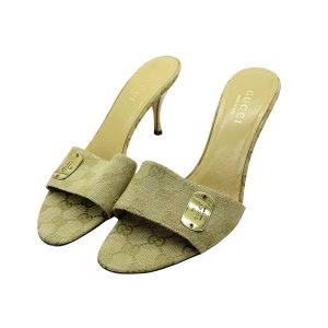 Vintage Gucci Monogram Slip on Heels in Beige Size 6 | NITRYL