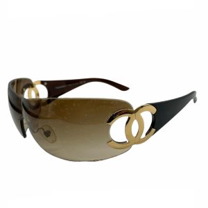 Vintage Chanel Rimless Visor Sunglasses in Brown and Gold | NITRYL