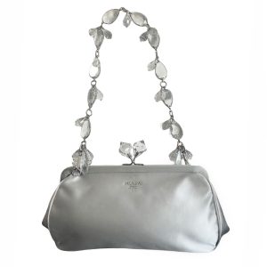 Vintage Prada Satin Crystal Baguette Bag in Grey/Silver with Rare Jewelled Strap | NITRYL