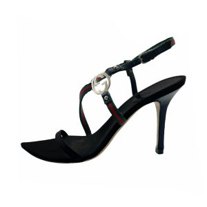 Vintage Gucci Slingback Stiletto Heels in Black with Silver Logo | NITRYL