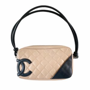 Vintage Chanel Cambon Pochette Shoulder Bag in Tan and Black | NITRYL