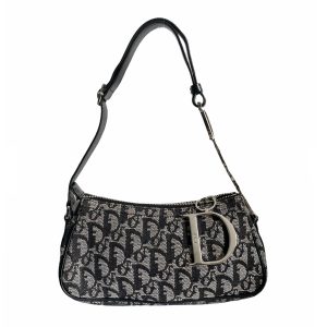 Vintage Dior Monogram Baguette Bag with Spellout Strap in Black | NITRYL