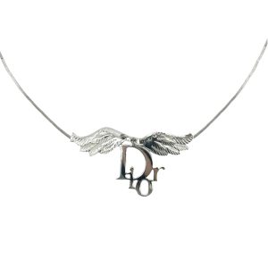 Vintage Vintage Dior Logo Wings Necklace in Silver | NITRYL