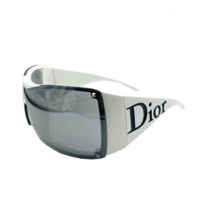 Dior Chunky Logo Spellout Sunglasses in White and Black | NITRYL