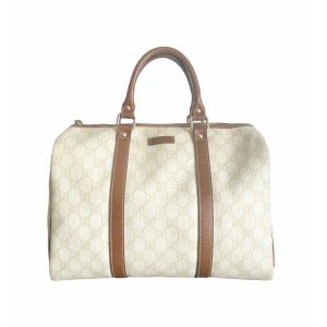 Vintage Gucci Monogram Boston Bag in Cream and Tan | NITRYL