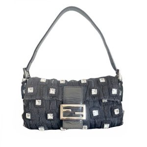 Vintage Fendi Crystal Knitted Baguette Shoulder Bag in Black | NITRYL