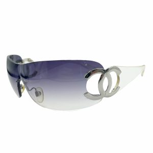 Vintage Chanel Rimless Visor Sunglasses in Purple and Silver | NITRYL