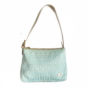 Vintage Fendi Monogram Mini Shoulder Bag in Turquoise and Gold | NITRYL