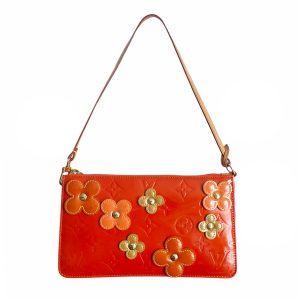 Vintage Louis Vuitton Vernis Flower Pochette Mini Shoulder Bag in Orange | NITRYL