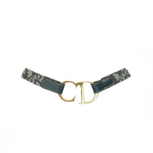 Vintage Dior Monogram 'CD' Buckle Belt in Navy and Gold | NITRYL