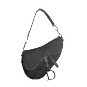 Vintage Dior Nylon Saddle Bag in Black and Silver | NITRYL