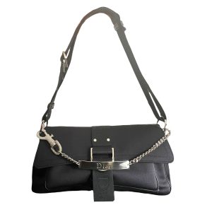 Vintage Dior Hardcore Shoulder Baguette Bag in Black with Silver Diamante Clasp | NITRYL