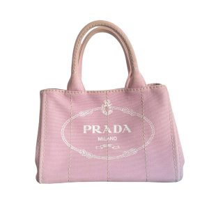 Vintage Prada Canvas Logo Bag in Baby Pink | NITRYL