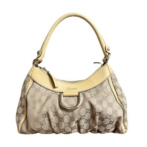 Vintage Gucci Monogram Hobo Shoulder Bag in Beige and Cream | NITRYL