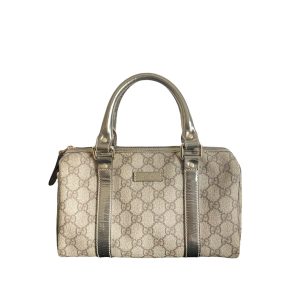 Vintage Gucci Mini Boston Bag in Beige and Metallic Bronze | NITRYL