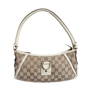 Vintage Gucci Monogram Baguette Shoulder Bag in Brown/Beige and White/Cream | NITRYL