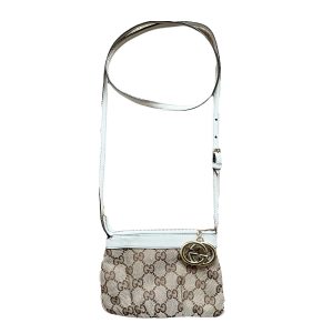 Vintage Gucci Monogram Mini Crossbody Bag in Beige, Cream and Gold | NITRYL