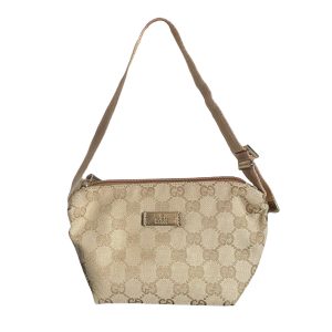 Vintage Gucci Monogram Mini Pochette in Beige/Brown and Gold | NITRYL