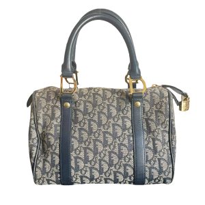 Vintage Dior Monogram Mini Boston Bag in Navy and Gold | NITRYL