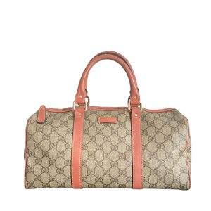 Vintage Gucci Monogram Boston Bag in Beige/Brown and Coral Pink | NITRYL