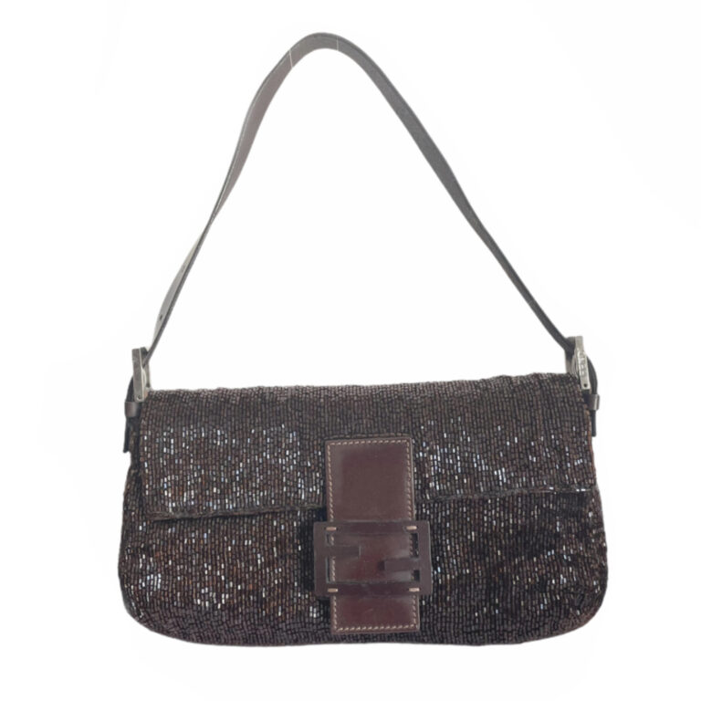 Vintage Fendi Beaded Baguette Shoulder Bag in Brown | NITRYL