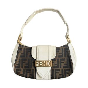 Vintage Fendi Zucca Monogram Baguette Bag in Cream and Gold | NITRYL