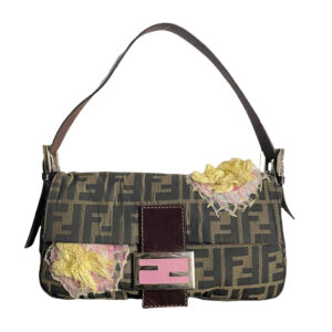 Vintage Fendi Zucca Monogram Floral Baguette in Brown and Pink | NITRYL