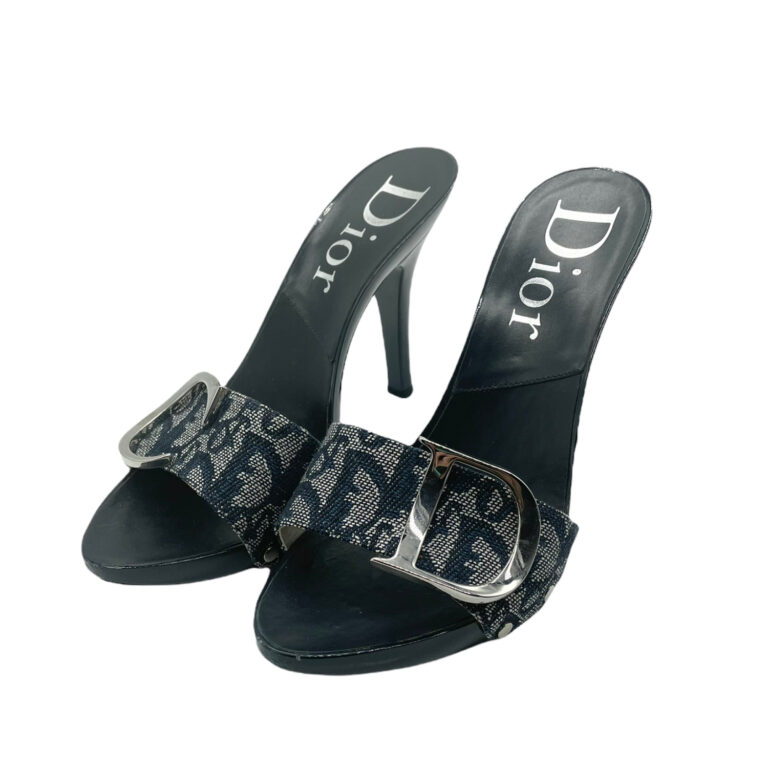 Vintage Dior Monogram CD Buckle Heels in Navy UK 2 | NITRYL