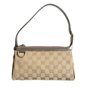 Vintage Gucci Monogram Pochette Mini Shoulder Bag in Beige/Brown and Metallic | NITRYL